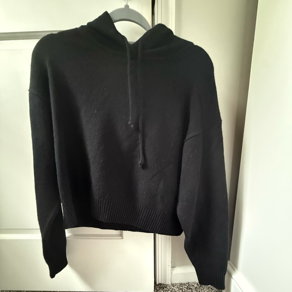 Athleta Wool Cashmere Blend Black Hooded Sweater